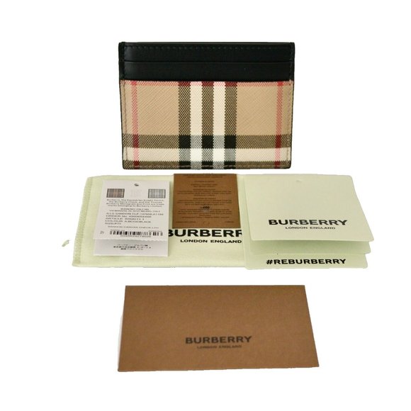 NWT AUTHENTIC BURBERRY SANDON CANVAS LEATHER CHECK CARD CASE WALLET - Picture 5 of 5